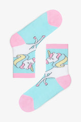 Girls Rainbow Unicorn Patterned 4-Pack Cotton Ankle Socks