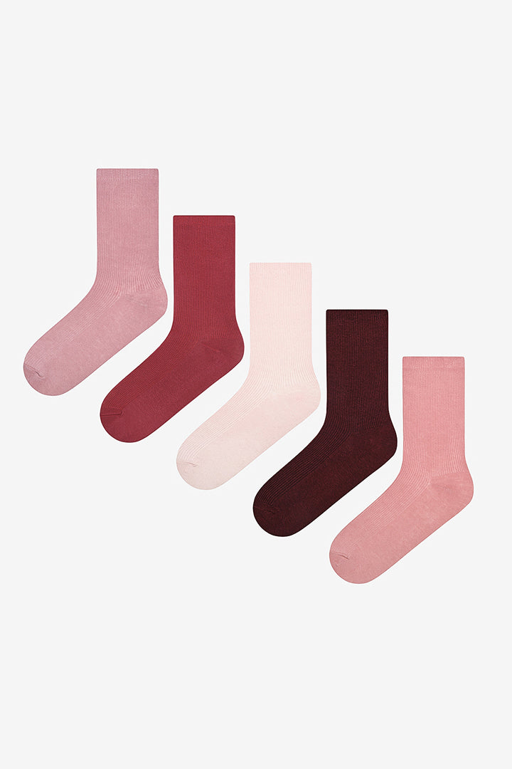 Basic Rib 5-Pack Pink Multicolored Ankle Socks