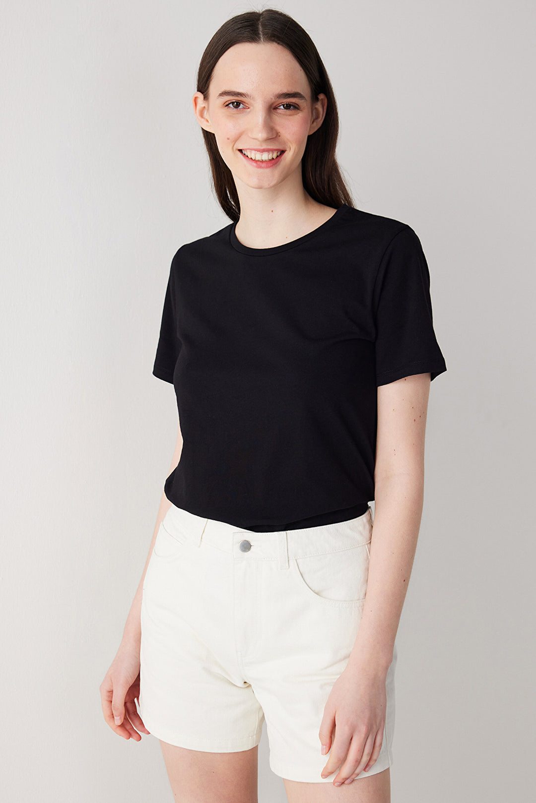 Cotton Black Short Sleeve Basic T-Shirt