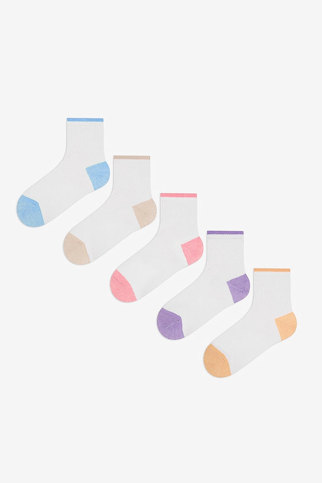5 Pairs of Cotton Ankle Colored Ankle Socks Hover Image