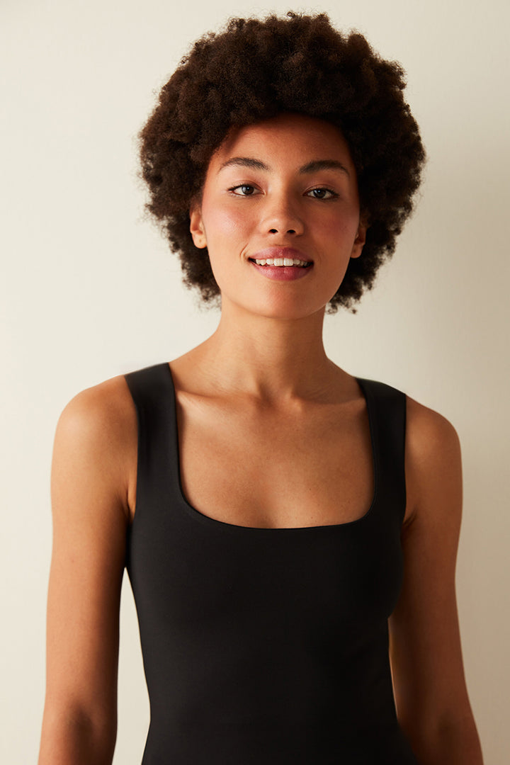 Square Neck Strappy Black Top