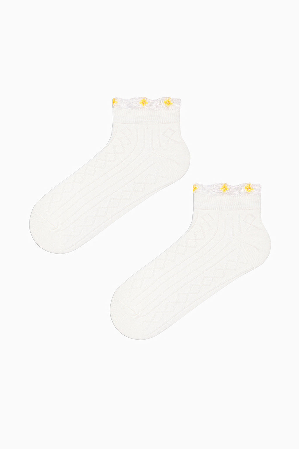 3 Pairs of Cotton Ankle Tulle Detailed Patterned Toe Seamless Ankle Socks