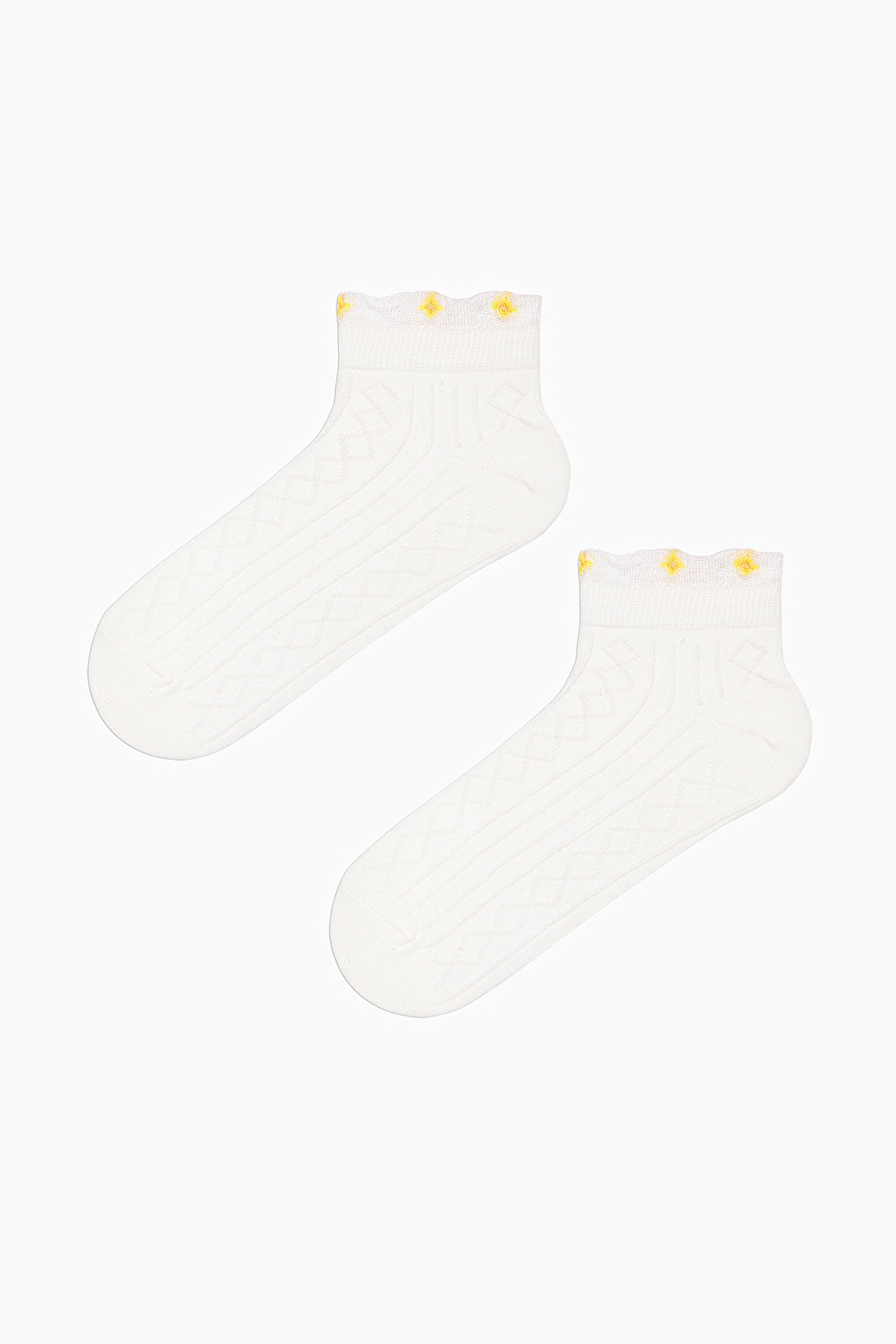 3 Pairs of Cotton Ankle Tulle Detailed Patterned Toe Seamless Ankle Socks