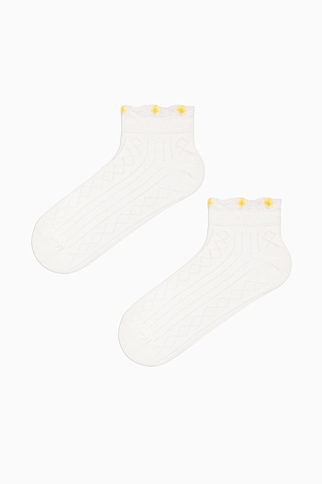 3 Pairs of Cotton Ankle Tulle Detailed Patterned Toe Seamless Ankle Socks Main Image