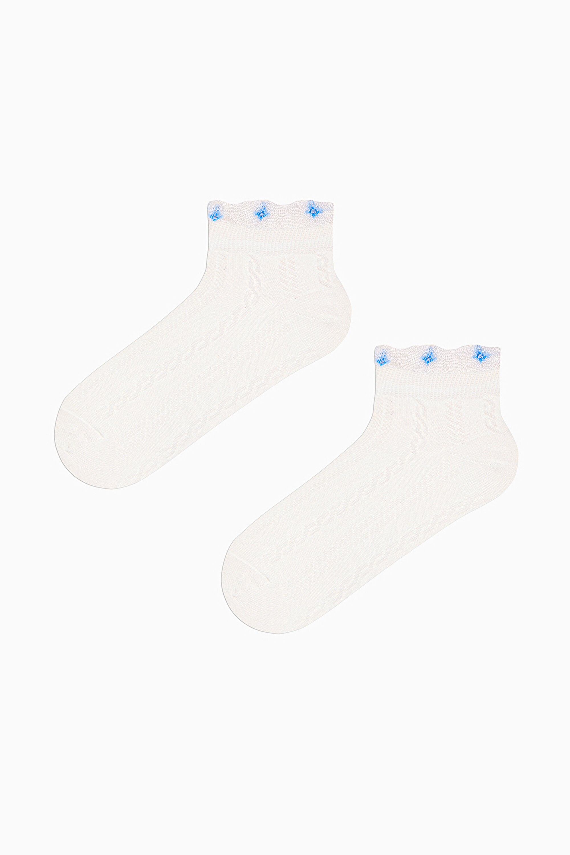 3 Pairs of Cotton Ankle Tulle Detailed Patterned Toe Seamless Ankle Socks