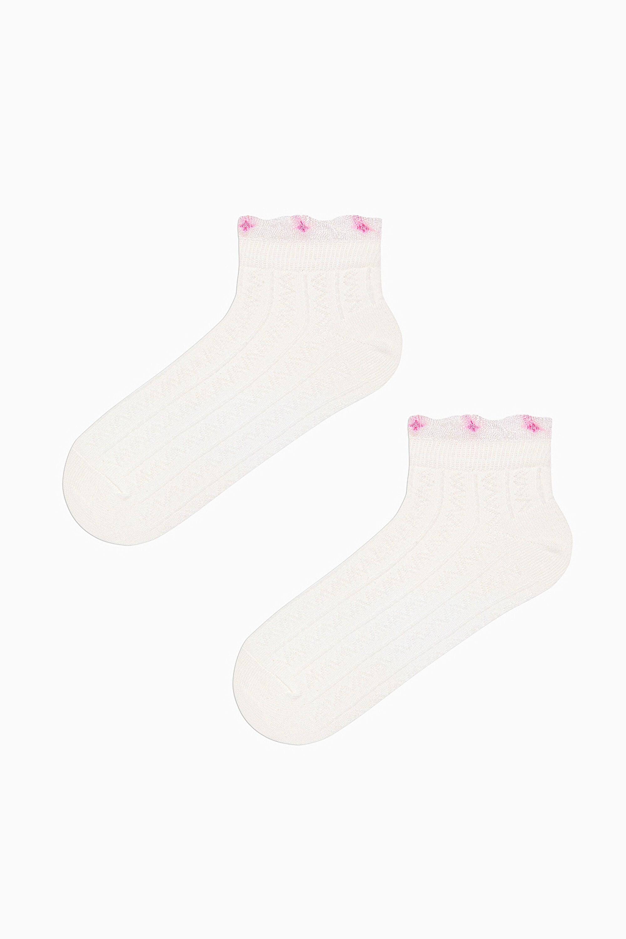 3 Pairs of Cotton Ankle Tulle Detailed Patterned Toe Seamless Ankle Socks