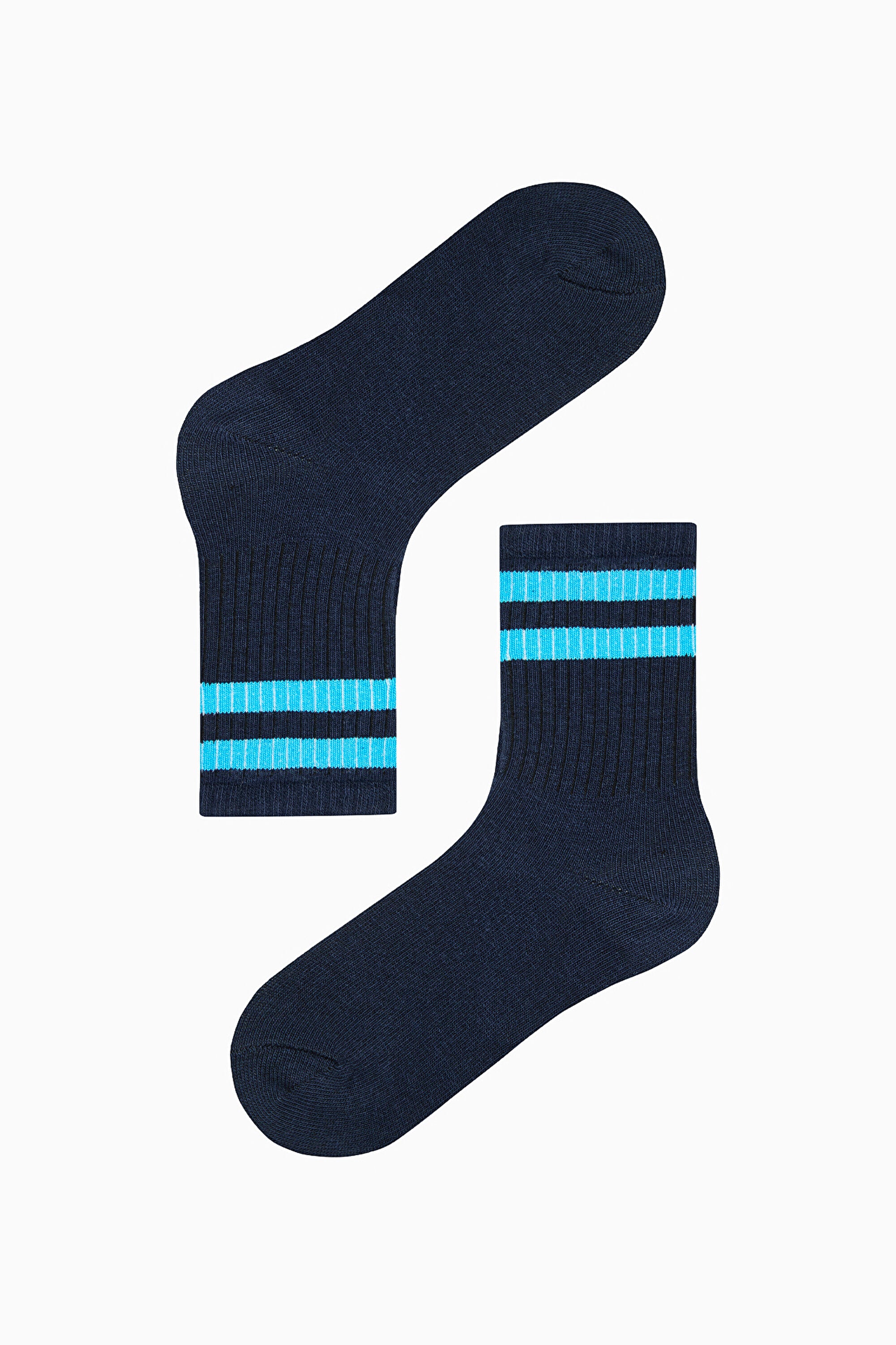 Boy Double Stripe Navy Blue 4-Pack Ankle Socks