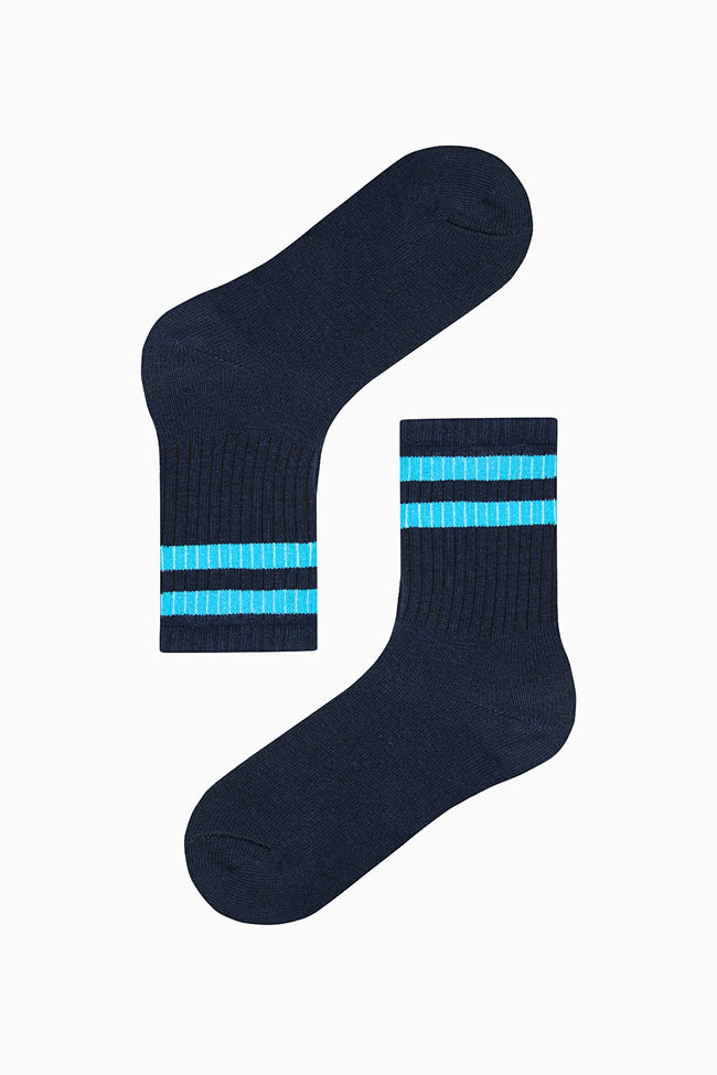 Boy Double Stripe Navy Blue 4-Pack Ankle Socks Main Image