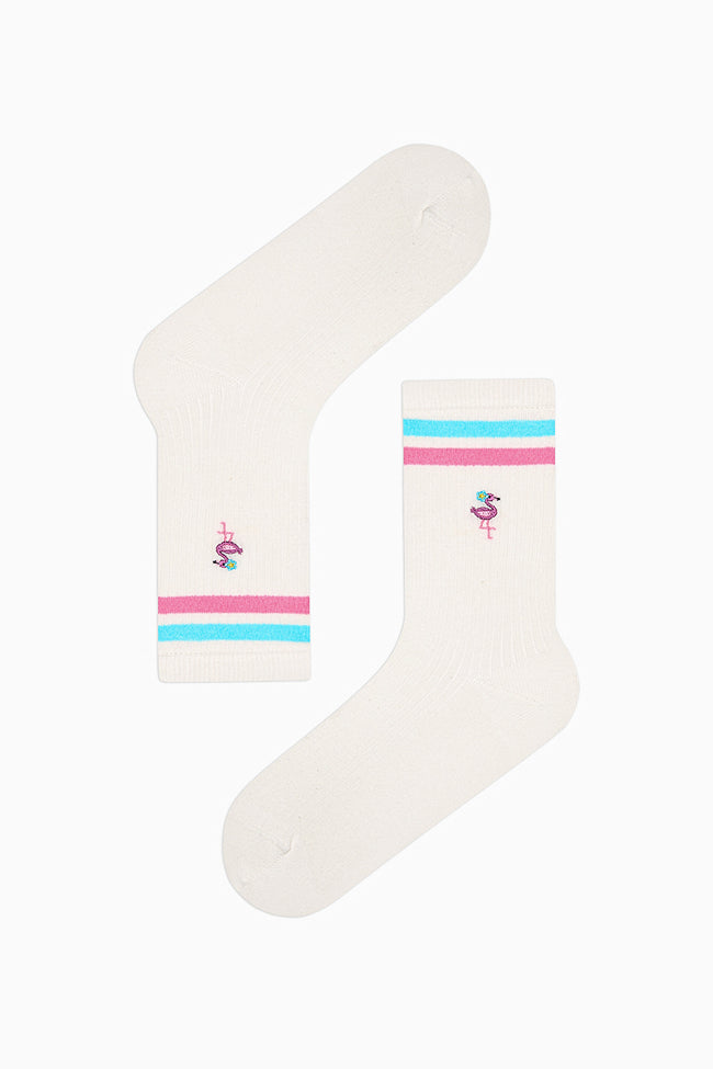 2 Pairs of Cotton Flamingo Patterned Toe Seamless Ankle Socks Main Image