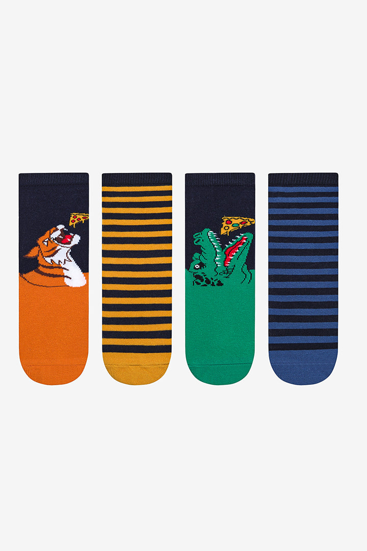 Boys Pizza Time 4-Pack Black Ankle Socks