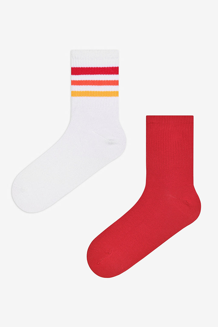 Multistripe 2-Pack Red White Tennis Socks