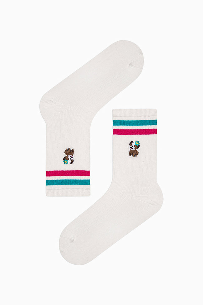 2 Pairs of Cotton Dog Patterned Toe Seamless Ankle Socks Main Image