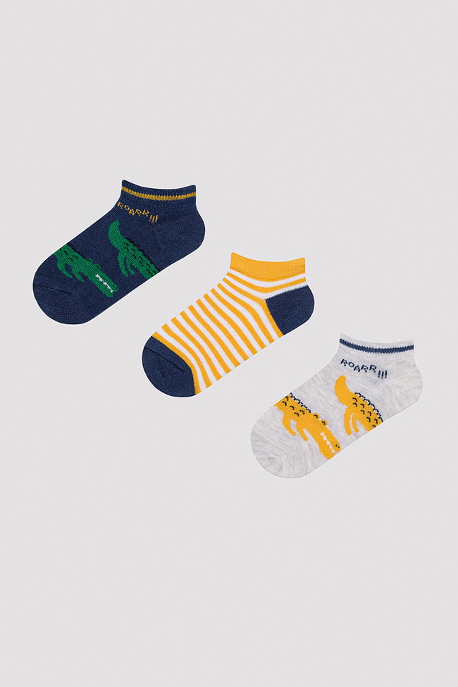 Boys Friendly Crocodile Multicolor 3 Pack Booties Socks Hover Image