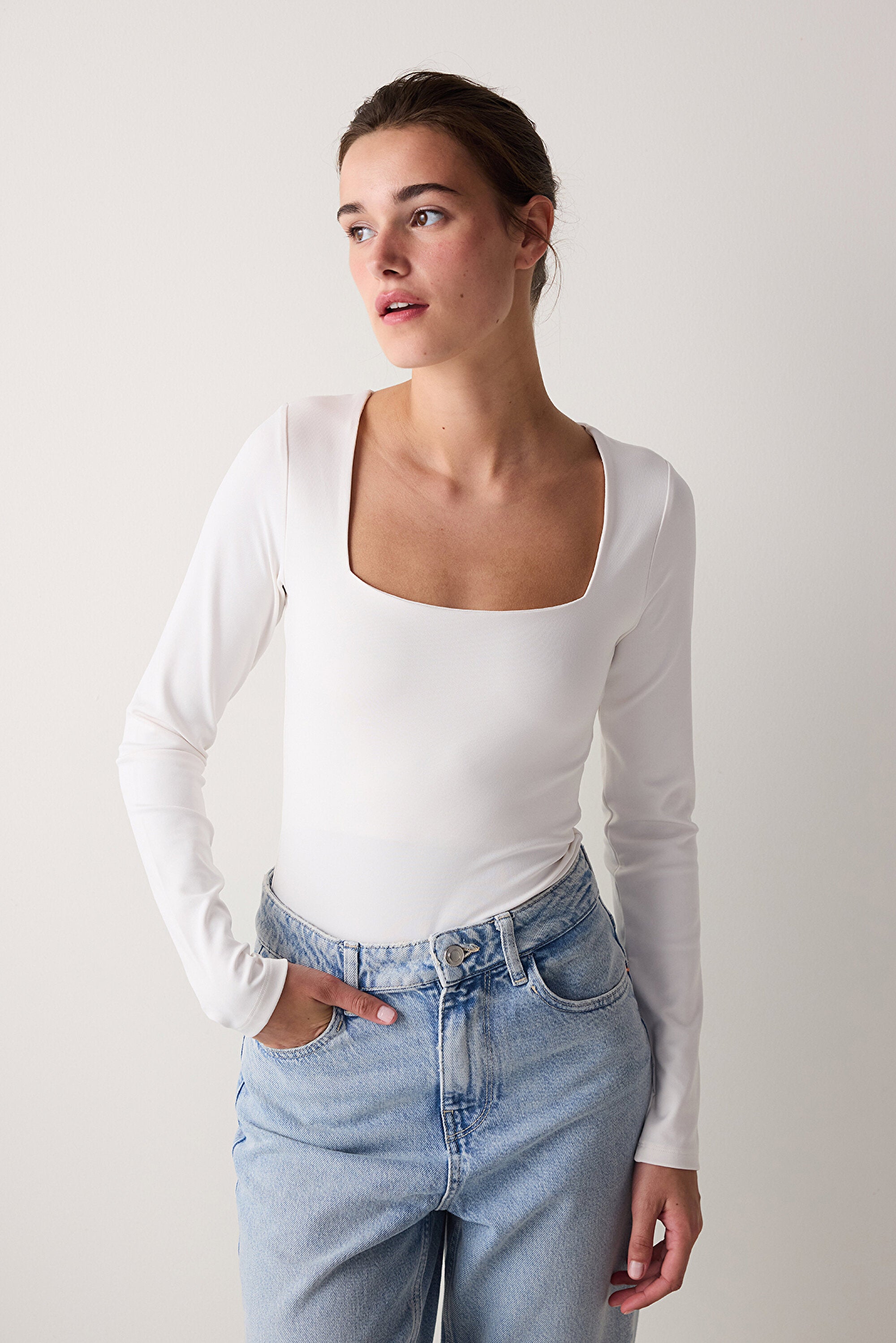 Black Square Neck Long Sleeve Slim Fit Bodysuit