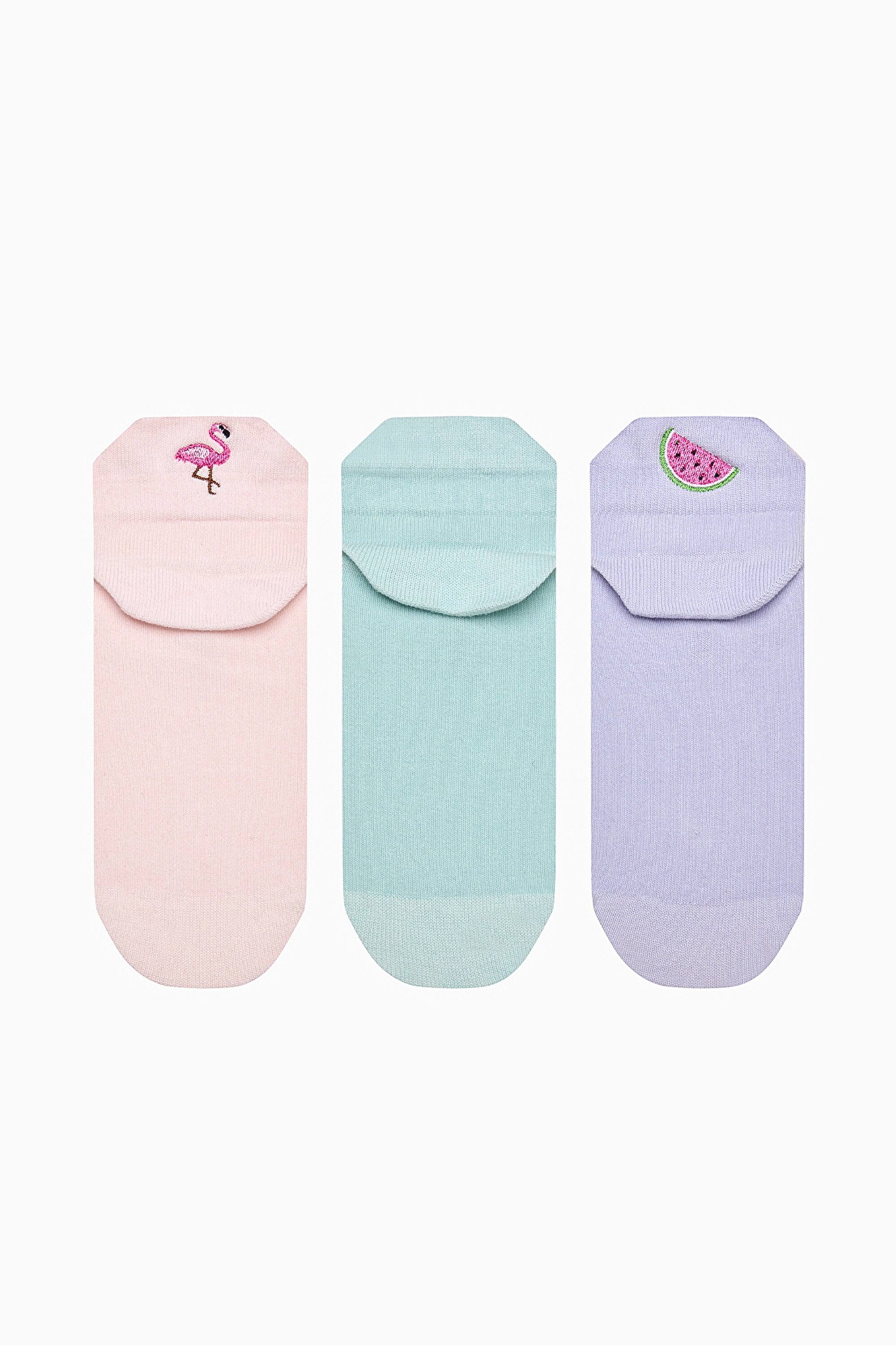 3 Pairs of Cotton Embroidered Back Socks