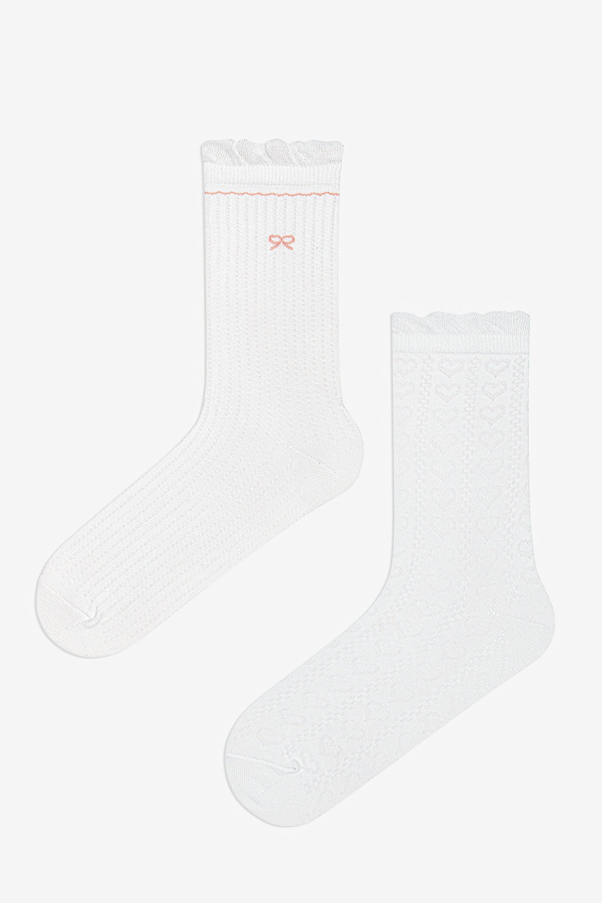 2 Pairs of Cotton Ribbon Patterned Ruffle Ankle Socks