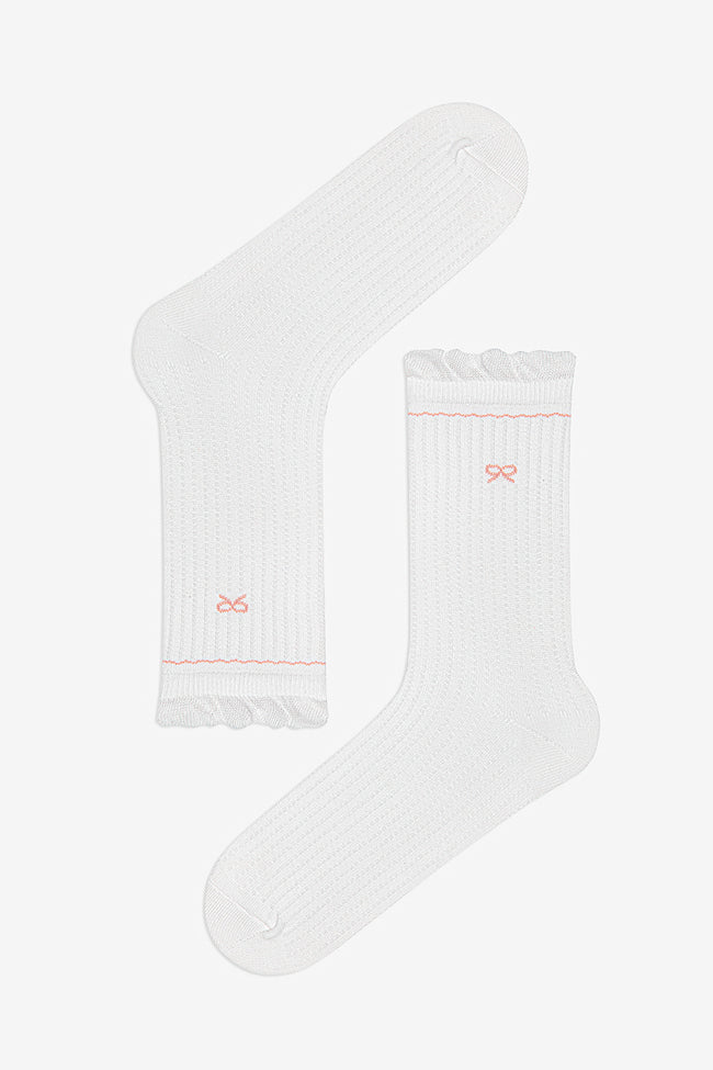 2 Pairs of Cotton Ribbon Patterned Ruffle Ankle Socks Main Image