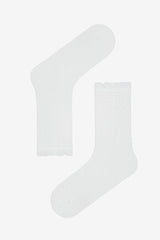 2 Pairs of Cotton Ribbon Patterned Ruffle Ankle Socks