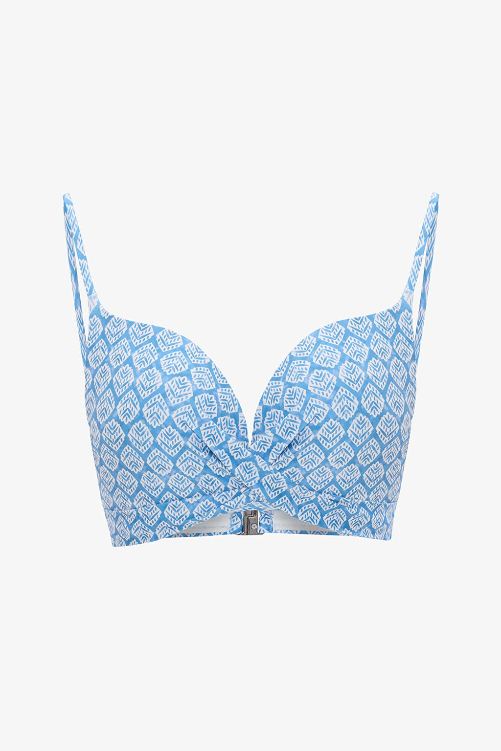 Blue Geometric Patterned Push Up Bikini Top