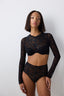 Shinny Lace Lace Long Sleeve Black Croplet