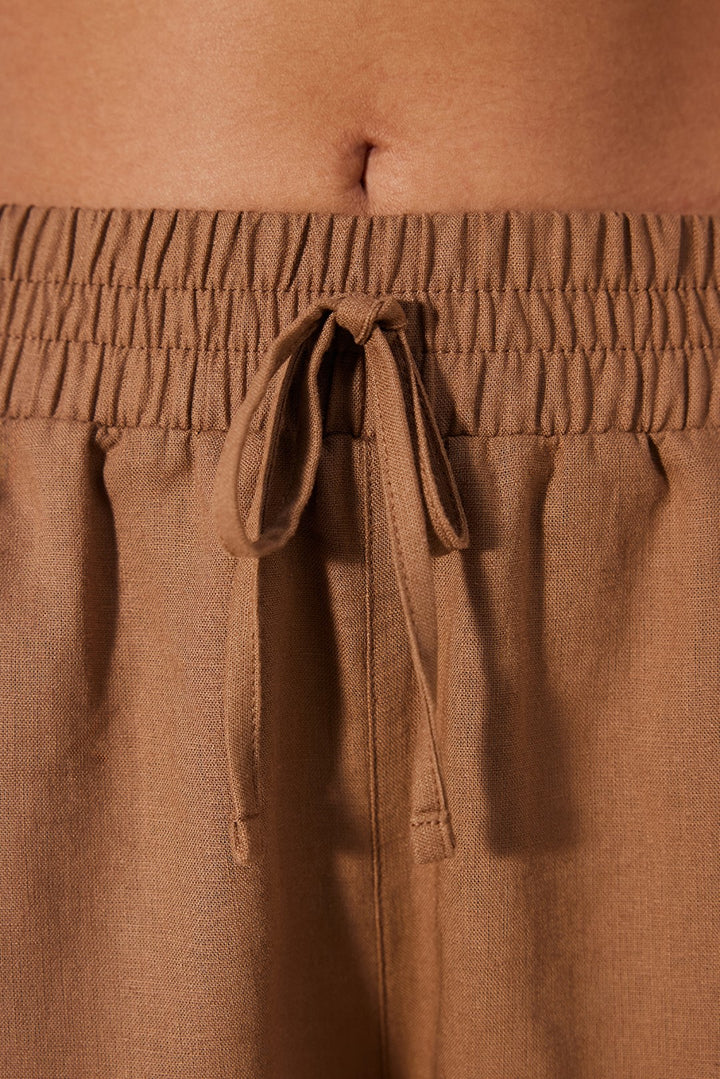 Linen Natural Light Brown Shorts