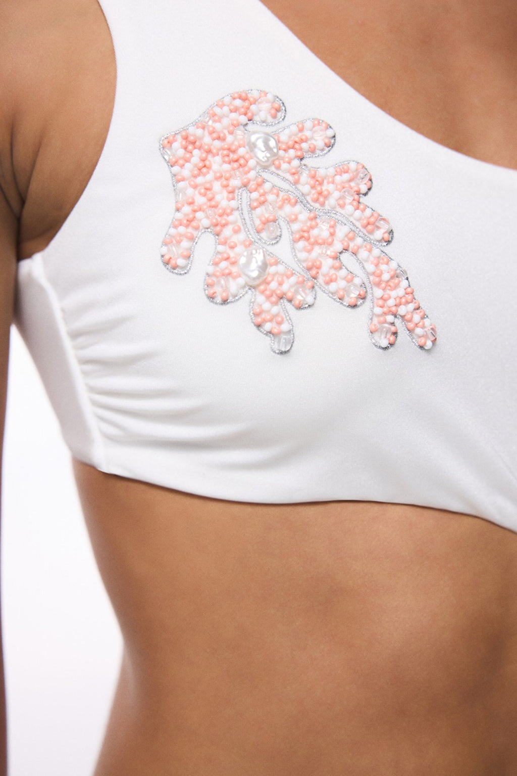 White Pearl Beaded Monokini - Gamze Erçel Collection