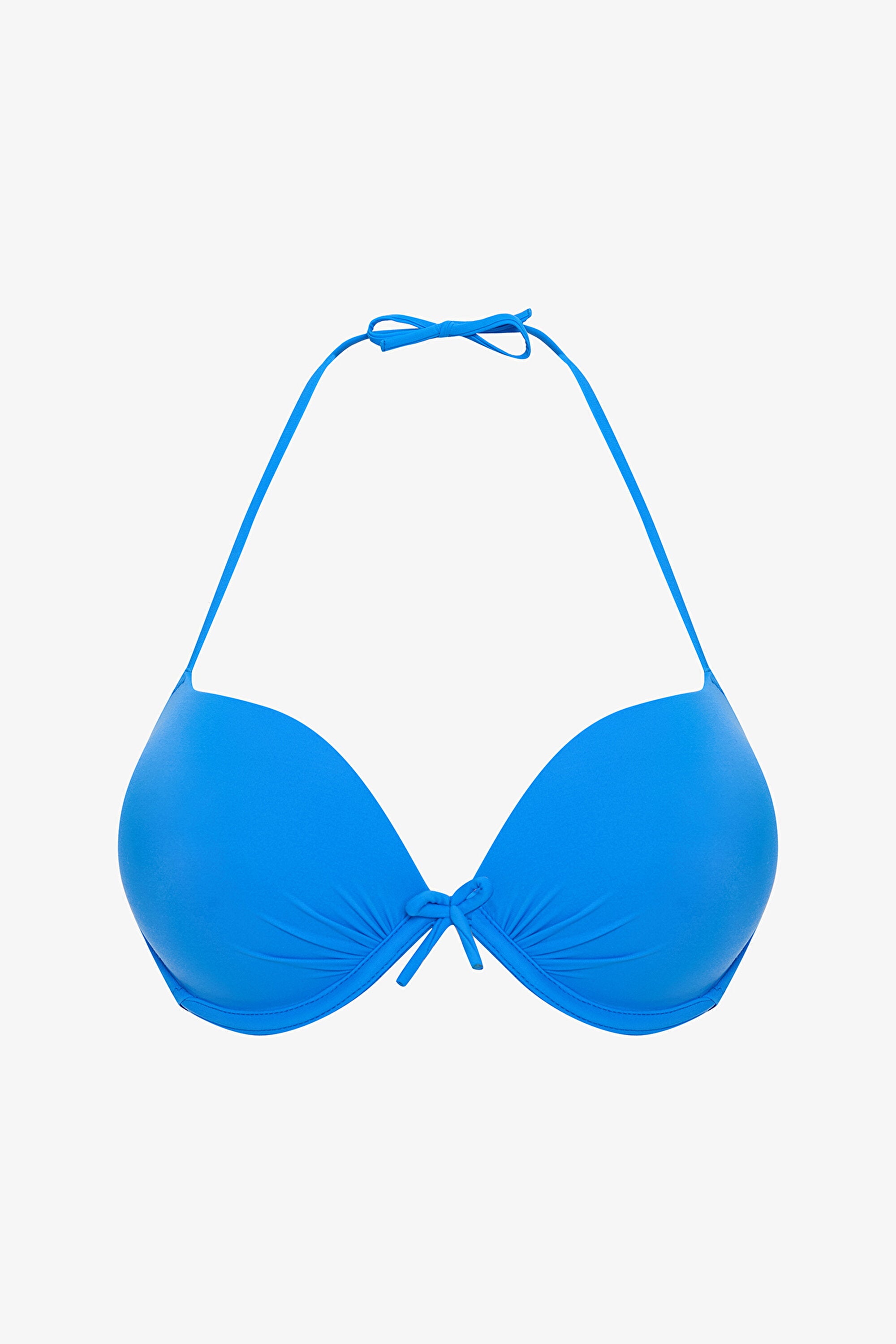 Blue Push Up Underwire Halter Neck Bikini Top