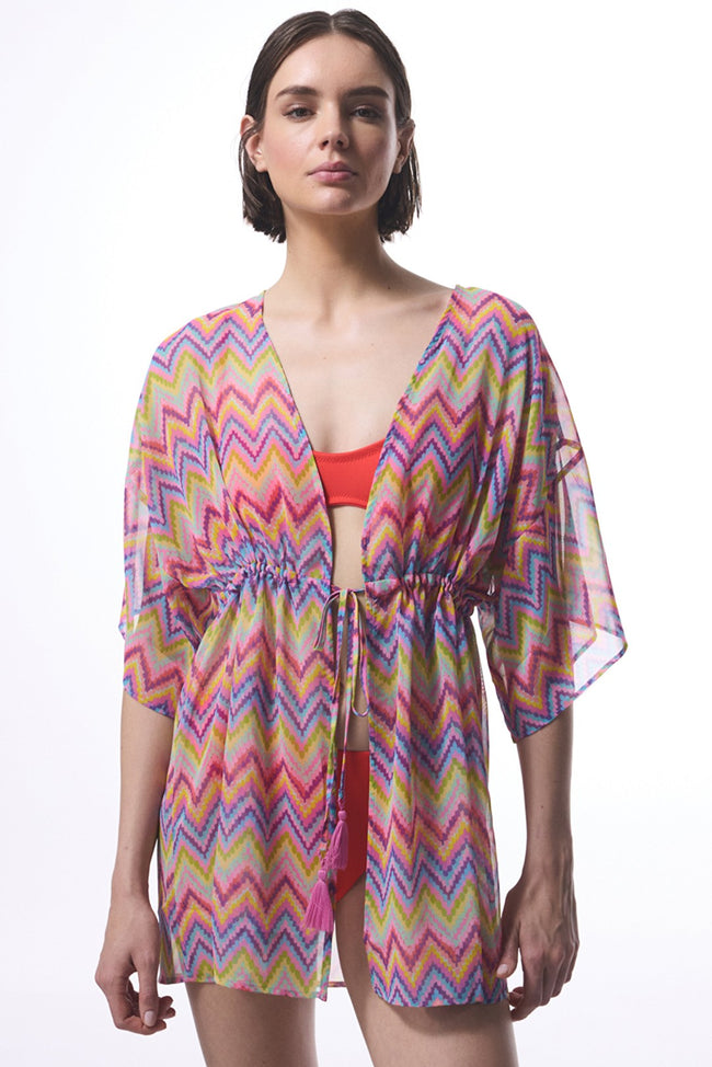 Colorful Zigzag Kimono Beachwear Hover Image