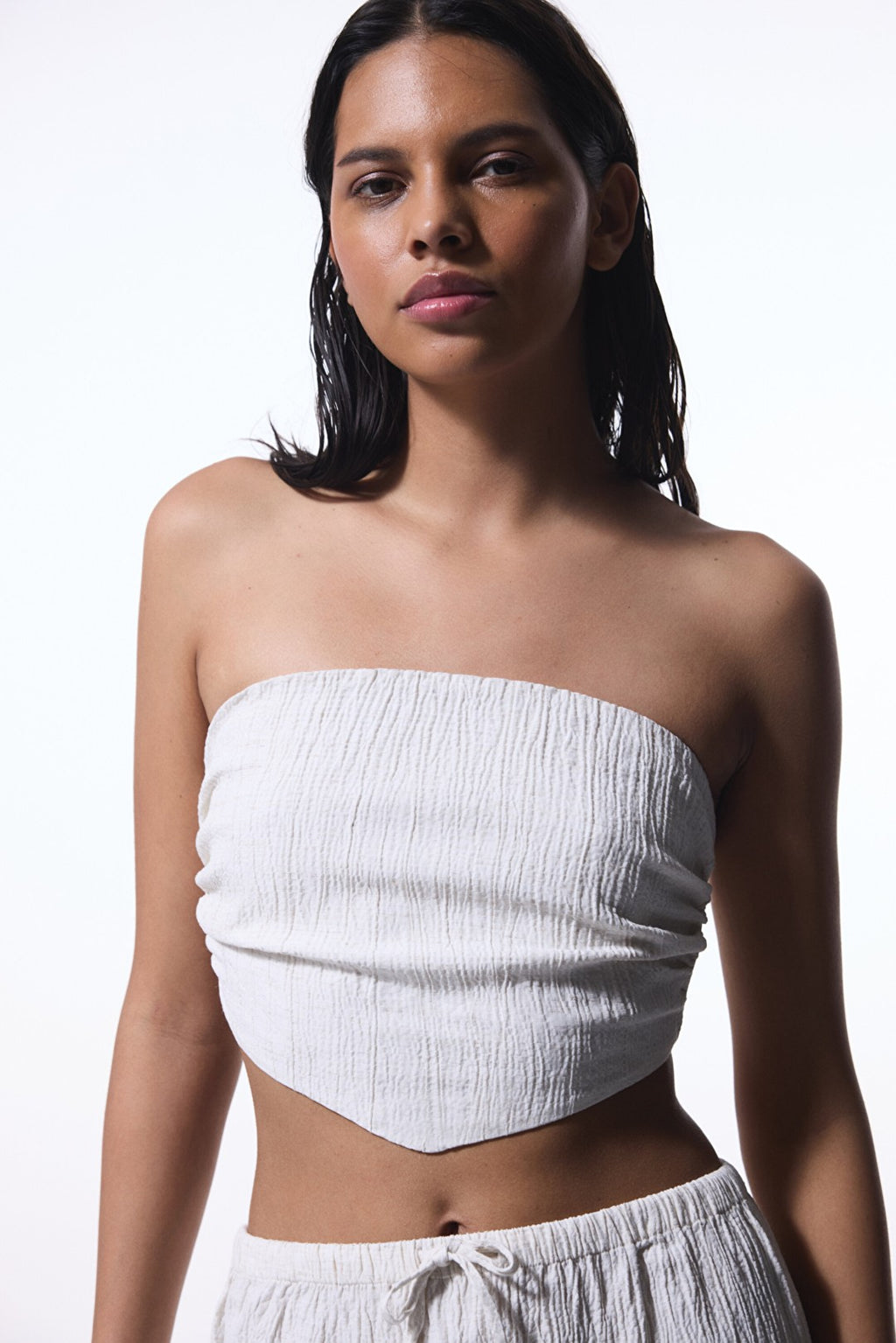 Ecru Craft Crinkle Strapless Top