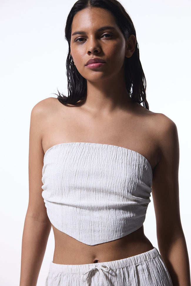 Ecru Craft Crinkle Strapless Top Hover Image