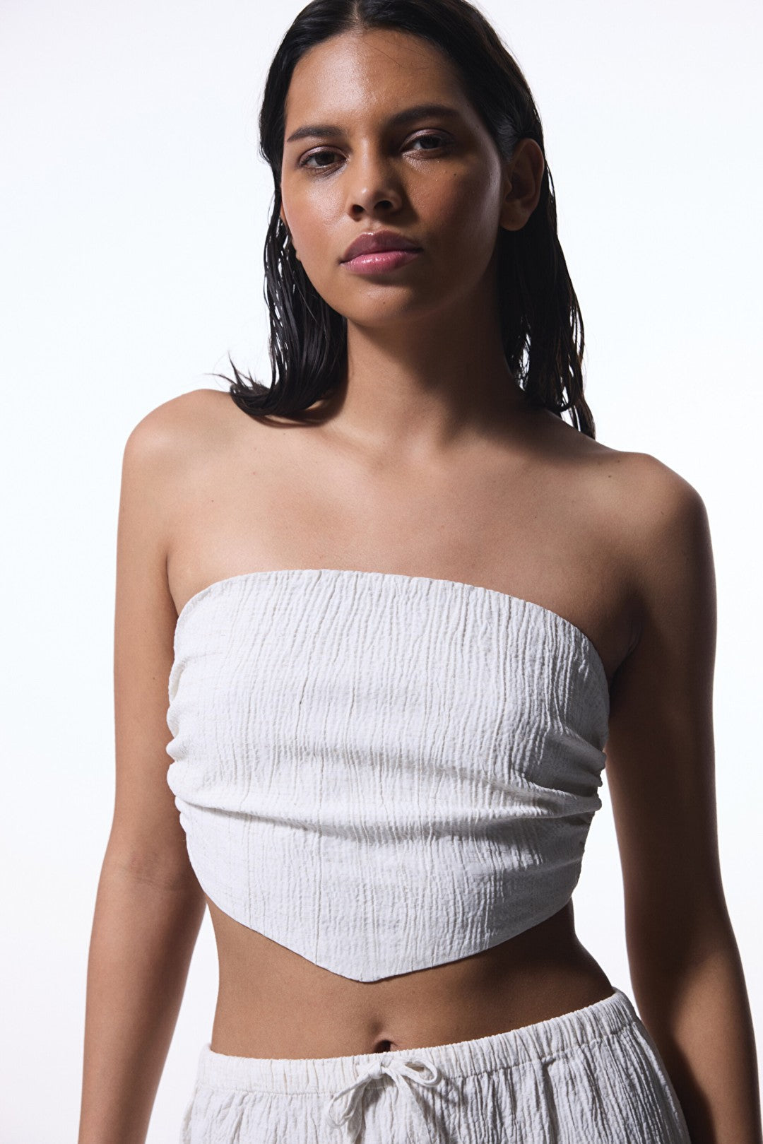 Ecru Craft Crinkle Strapless Top