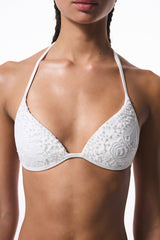 Adeline Beaded Detailed White Bikini Top - Gamze Erçel Collection