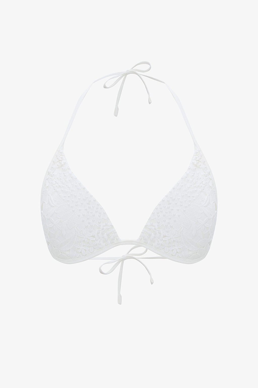 Adeline Beaded Detailed White Bikini Top - Gamze Erçel Collection