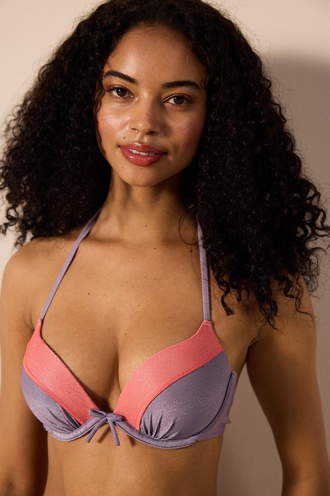 Mena Push Up Glitter Purple Bikini Top Hover Image
