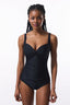 Black Shirred Abdominal/Waist Shapewear Corset Swimsuit