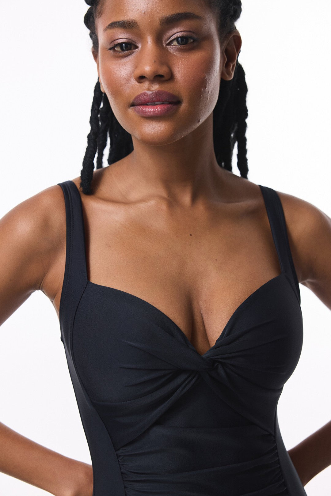 Black Shirred Abdominal/Waist Shapewear Corset Swimsuit