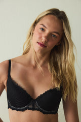 Black Fervour Broderie Zebra Pattern Lace Underwired Push-Up Bra