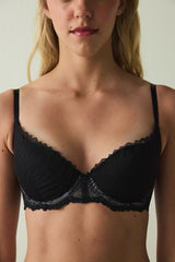 Black Fervour Broderie Zebra Pattern Lace Underwired Push-Up Bra