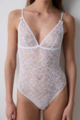 Off-White Floral Lace Accessory Detailed Non-wired Bridal Bodysuit