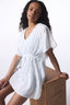 Off-White Tilda Tie Detailed V-Neck Mini Kaftan