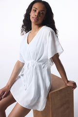 Off-White Tilda Tie Detailed V-Neck Mini Kaftan