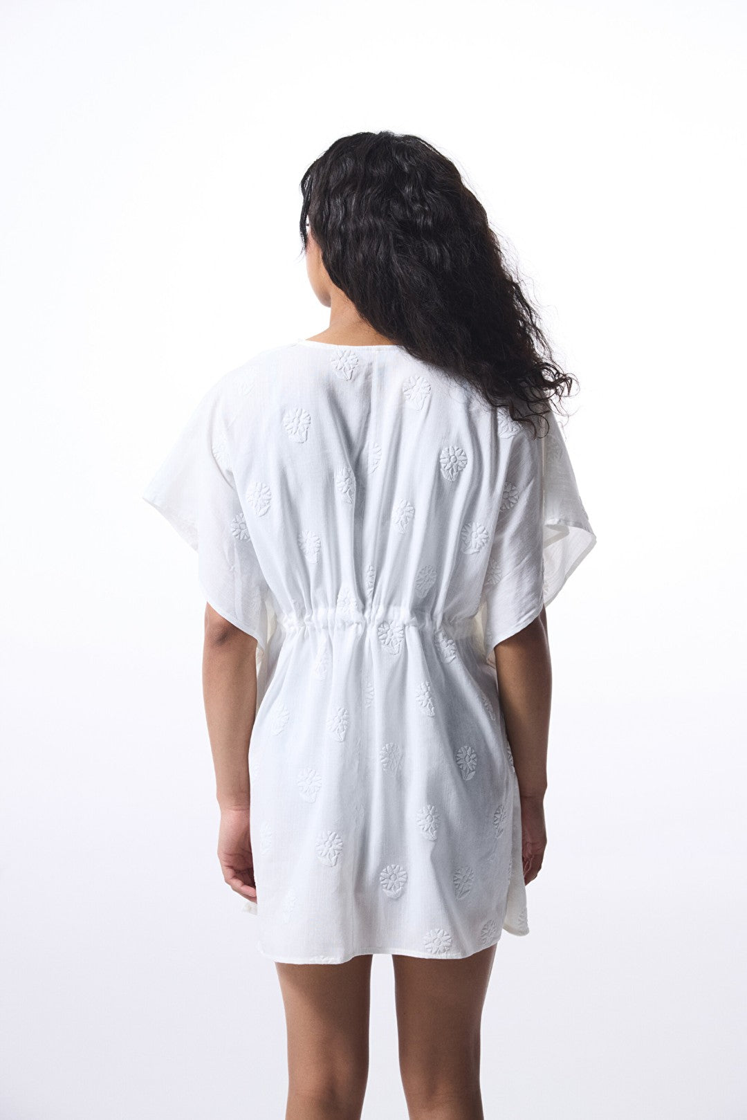 Off-White Tilda Tie Detailed V-Neck Mini Kaftan