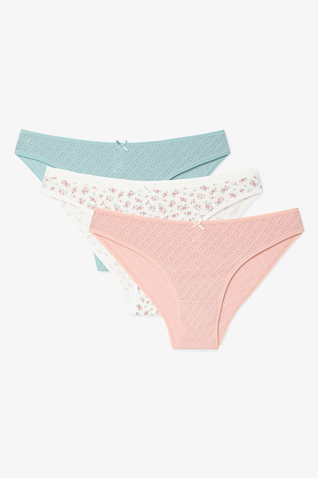 Mixed Color Soil Blossom Low Waist Pointel 3-Pack Slip Panties Hover Image