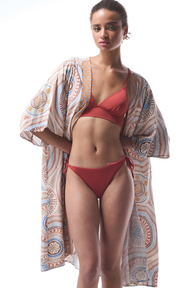 Della Ethnic Pattern V-Neck Maxi Kimono Hover Image