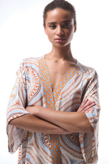 Della Ethnic Pattern V-Neck Maxi Kimono