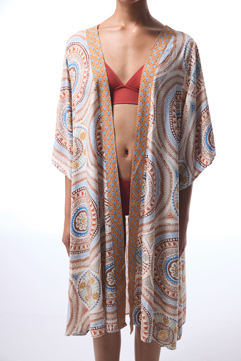 Della Ethnic Pattern V-Neck Maxi Kimono