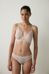 Beige Embroidered Mesh Non-wired Non-Padded Triangle Bra