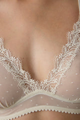 Beige Embroidered Mesh Non-wired Non-Padded Triangle Bra