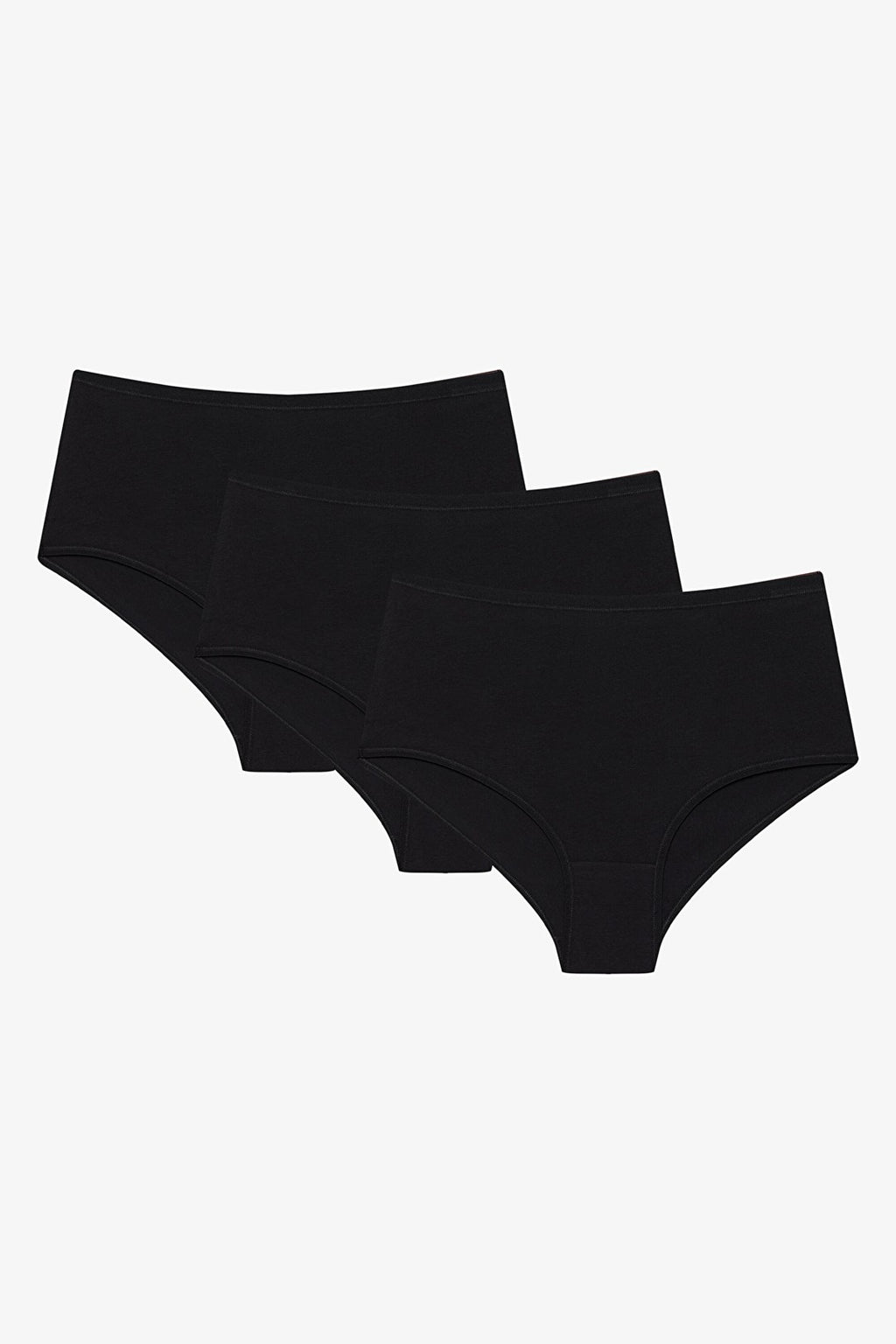 Black Cotton High Waist 3-Pack Slip Panties
