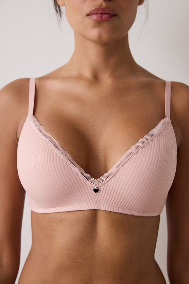 Light Dusty Rose Striped Non-wired Removable Cupped T-shirt Bra Main Image